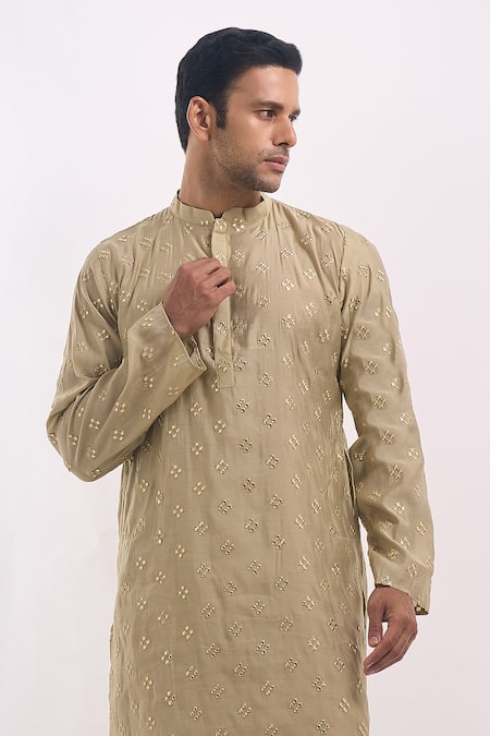 Buy Arihant Rai Sinha Cream Cotton, Silk Mirrors Geometric Motif Embroidered Kurta Online at Aza Fashions Buy_Arihant Rai Sinha_Cream Cotton, Silk Mirrors Geometric Motif Embroidered Kurta _Online_at_Aza_Fashions
