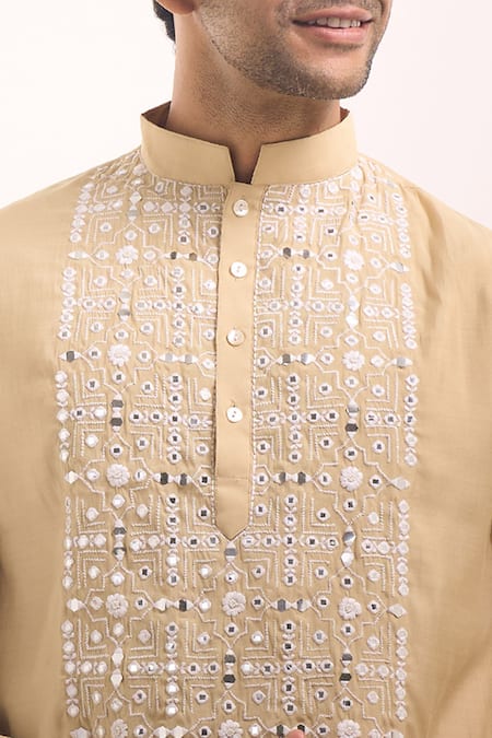 Arihant Rai Sinha Cream Cotton Mirrors, Embroidery Work Kurta Online at Aza Fashions Arihant Rai Sinha_Cream Cotton Mirrors, Embroidery Work Kurta _Online_at_Aza_Fashions
