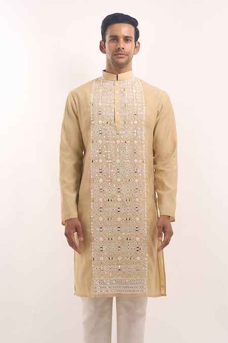 Shop Arihant Rai Sinha Cream Cotton Mirrors, Embroidery Work Kurta Online at Aza Fashions Shop_Arihant Rai Sinha_Cream Cotton Mirrors, Embroidery Work Kurta _Online_at_Aza_Fashions