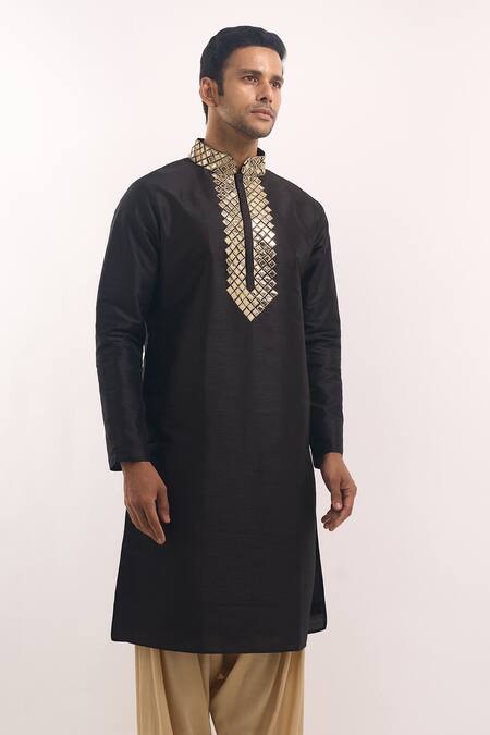 Arihant Rai Sinha_Black Silk Mirrors, Embroidery Embellished Kurta _at_Aza_Fashions