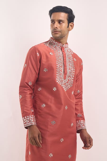 Arihant Rai Sinha Pink Silk Mirrors, Embroidery Blend Kurta Online at Aza Fashions Arihant Rai Sinha_Pink Silk Mirrors, Embroidery Blend Kurta _Online_at_Aza_Fashions