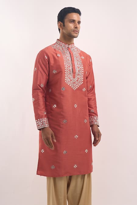 Shop Arihant Rai Sinha Pink Silk Mirrors, Embroidery Blend Kurta Online at Aza Fashions Shop_Arihant Rai Sinha_Pink Silk Mirrors, Embroidery Blend Kurta _Online_at_Aza_Fashions