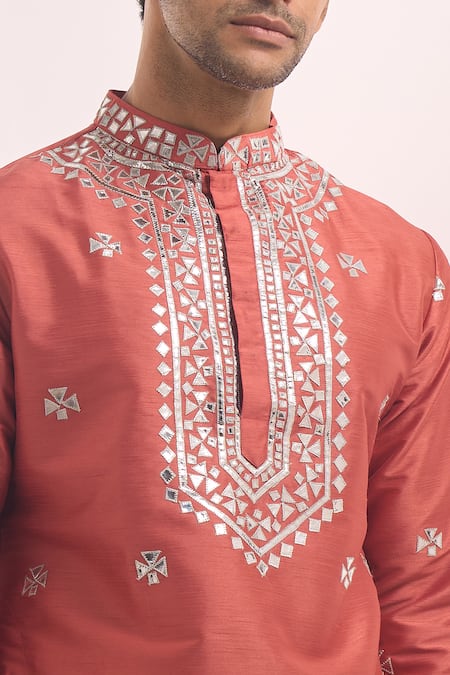Arihant Rai Sinha Pink Silk Mirrors, Embroidery Blend Kurta at Aza Fashions Arihant Rai Sinha_Pink Silk Mirrors, Embroidery Blend Kurta _at_Aza_Fashions