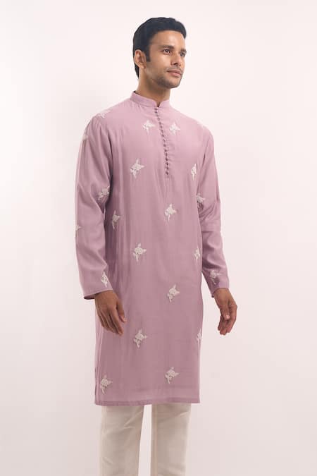 Arihant Rai Sinha_Purple Silk Embroidery Blend Kurta _Online_at_Aza_Fashions
