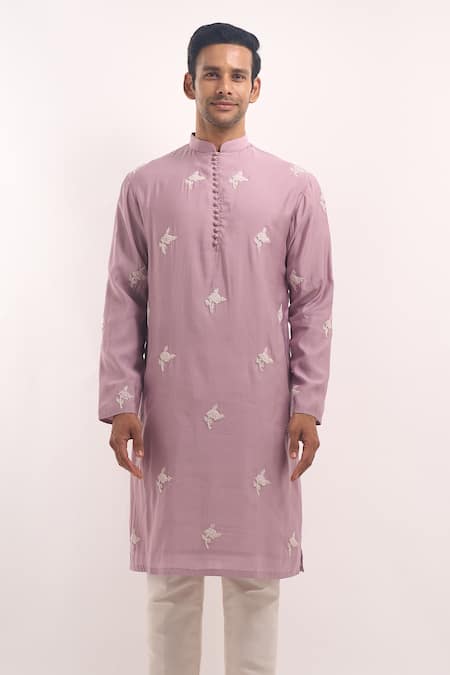 Buy_Arihant Rai Sinha_Purple Silk Embroidery Blend Kurta _Online_at_Aza_Fashions