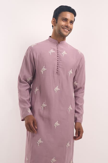 Shop_Arihant Rai Sinha_Purple Silk Embroidery Blend Kurta _Online_at_Aza_Fashions