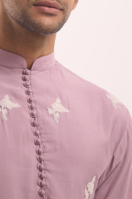 Arihant Rai Sinha_Purple Silk Embroidery Blend Kurta _at_Aza_Fashions