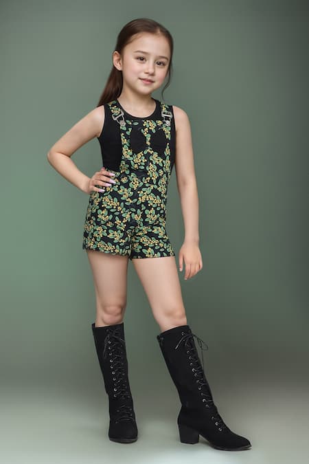 Petite Pomme Printed Cotton Lycra Dungarees & T-Shirt Set 