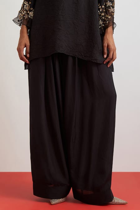 One Not Two_Black Silk Beads, Crystals, Sequins, Embroidery Floral Hand Kurta And Salwar Set _at_Aza_Fashions