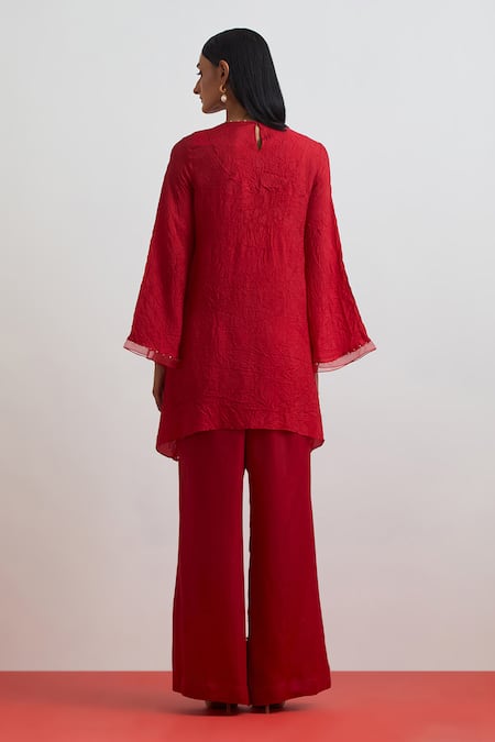 One Not Two Crushed Silk Floral Embroidered Kurta & Pant Set 