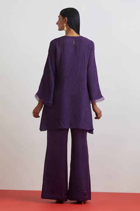 One Not Two Floral Encrusted Kurta & Bell Bottom Set 