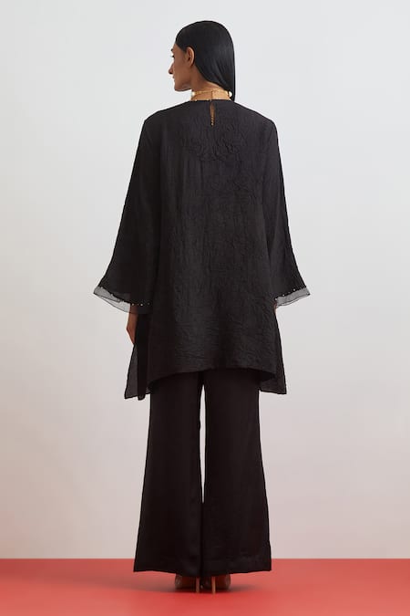 One Not Two Floral Encrusted Kurta & Bell Bottom Pant Set 