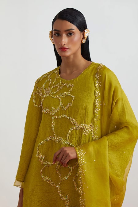 One Not Two Silk Organza Scalloped Sequin Dupatta 