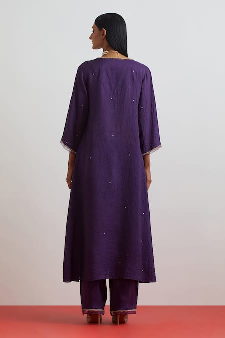 One Not Two Crushed Silk Floral Embroidered Kurta Set 