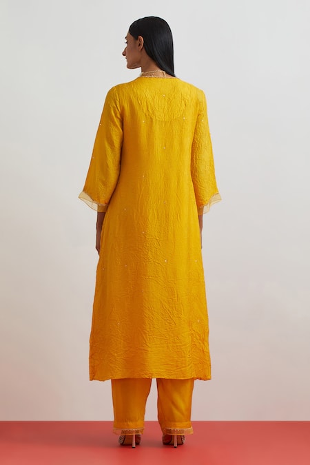 One Not Two Crushed Silk Floral Embroidered Kurta Set 