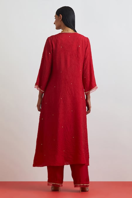 One Not Two Crushed Silk Floral Embroidered Kurta Set 