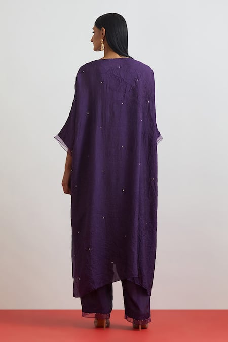 One Not Two Crushed Silk Embroidered Kaftan & Pant Set 