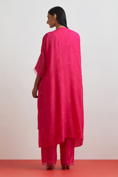 One Not Two Crushed Silk Embroidered Roses Kaftan Set 