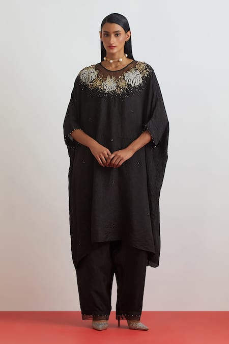 One Not Two Crushed Silk Kaftan & Pant Set 