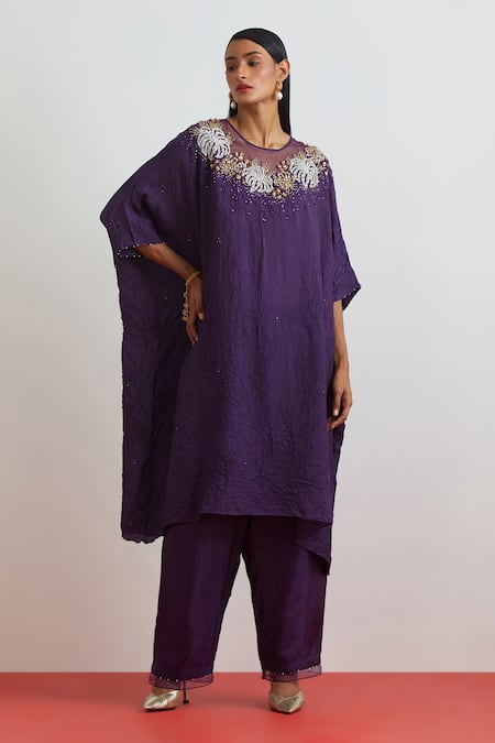 One Not Two Floral Embroidered Kaftan & Pant Set 