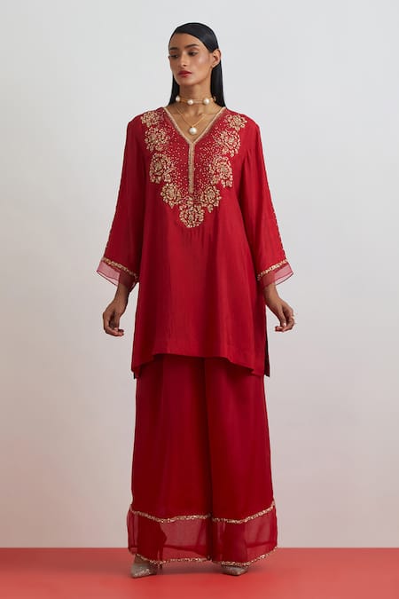 One Not Two Rose Garland Embroidered Short Kurta & Pant Set 