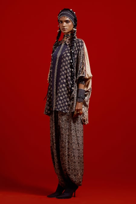 Aseem Kapoor_Gray Crepe Embroidery, Foil Printing Collared, Mandarin Mandala Printed Shirt _Online_at_Aza_Fashions