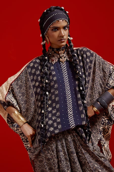 Aseem Kapoor_Gray Crepe Embroidery, Foil Printing Collared, Mandarin Mandala Printed Shirt _at_Aza_Fashions