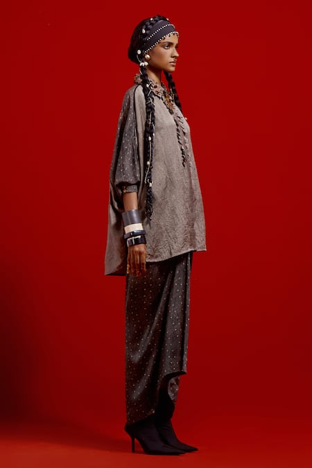 Aseem Kapoor_Gray Silk Embroidery Collared Mandala Textured Shirt _Online_at_Aza_Fashions