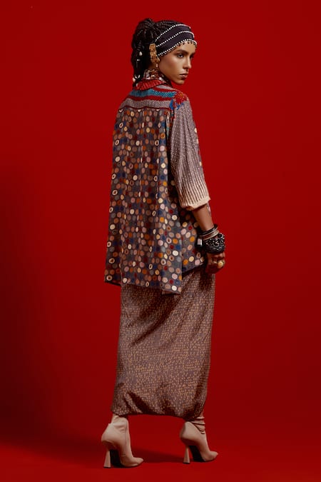 Shop_Aseem Kapoor_Gray Crepe Embroidery Collared Atri Straight Printed Shirt _Online_at_Aza_Fashions