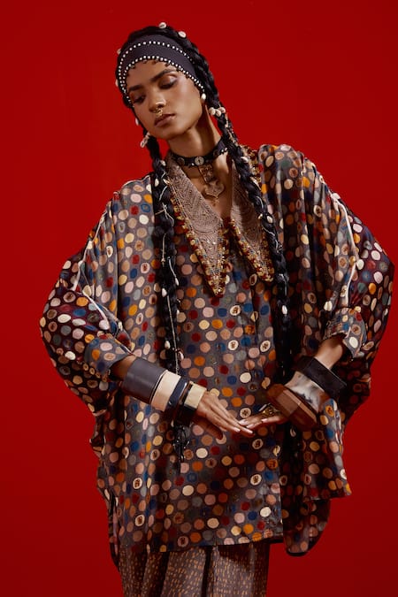 Aseem Kapoor_Multi Color Crepe Embroidery Collared Mandala Printed Shirt _Online_at_Aza_Fashions