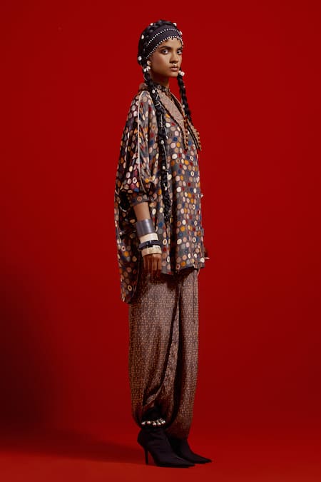 Buy_Aseem Kapoor_Multi Color Crepe Embroidery Collared Mandala Printed Shirt _Online_at_Aza_Fashions