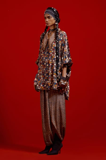 Shop_Aseem Kapoor_Multi Color Crepe Embroidery Collared Mandala Printed Shirt _Online_at_Aza_Fashions