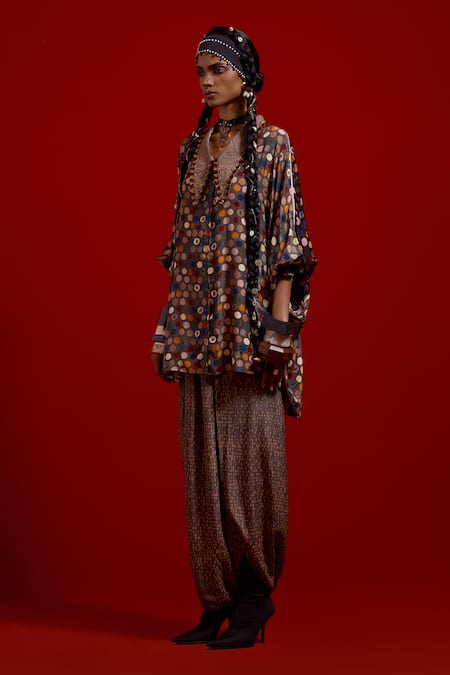 Aseem Kapoor_Multi Color Crepe Embroidery Collared Mandala Shirt And Draped Pant Set _Online_at_Aza_Fashions