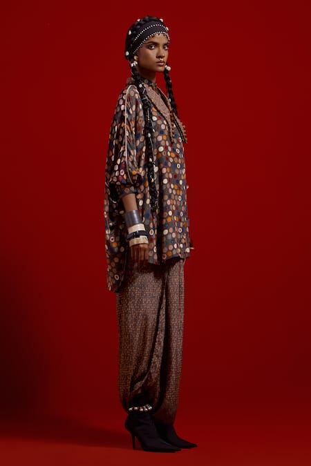 Buy_Aseem Kapoor_Multi Color Crepe Embroidery Collared Mandala Shirt And Draped Pant Set _Online_at_Aza_Fashions