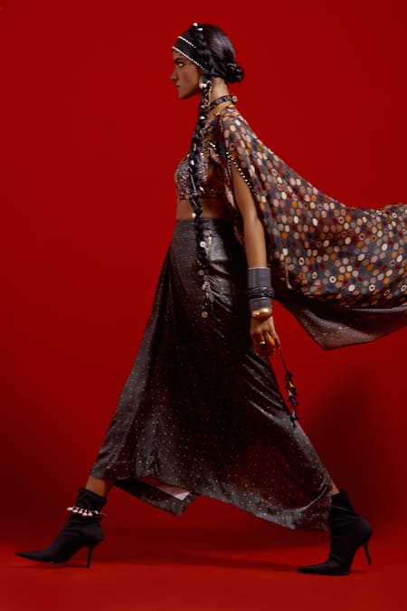 Shop Aseem Kapoor Gray Silk Beads, Tassels, Embroidery V-neck Ritu Printed Kaftan Jacket Online at Aza Fashions Shop_Aseem Kapoor_Gray Silk Beads, Tassels, Embroidery V-neck Ritu Printed Kaftan Jacket _Online_at_Aza_Fashions