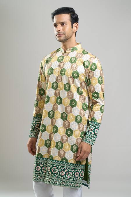 Buy_Arihant Rai Sinha_Cream Cotton Embroidery, Sequins, Metallic Thread Geometric Kurta Set _Online_at_Aza_Fashions