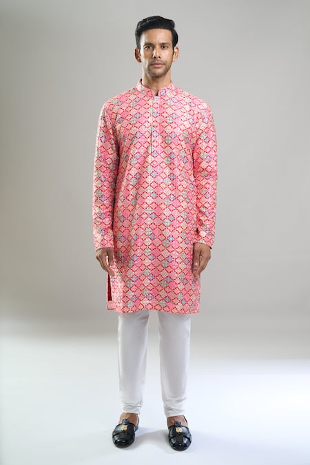 Buy_Arihant Rai Sinha_Pink Cotton, Polyester, Viscose Embroidery, Sequins, Metallic And Kurta Set _Online_at_Aza_Fashions