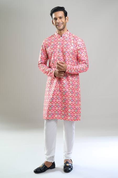 Shop_Arihant Rai Sinha_Pink Cotton, Polyester, Viscose Embroidery, Sequins, Metallic And Kurta Set _Online_at_Aza_Fashions