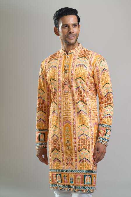 Arihant Rai Sinha Yellow Cotton, Polyester, Viscose Embroidery, Sequins Thread And Kurta Set at Aza Fashions Arihant Rai Sinha_Yellow Cotton, Polyester, Viscose Embroidery, Sequins Thread And Kurta Set _at_Aza_Fashions