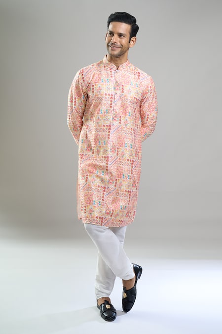Buy_Arihant Rai Sinha_Pink Cotton, Polyester, Viscose Embroidery, Geometric Thread And Kurta Set _Online_at_Aza_Fashions