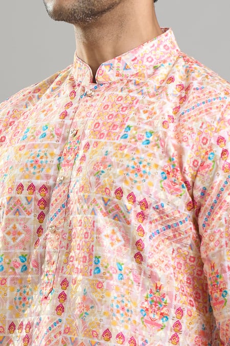 Buy_Arihant Rai Sinha_Pink Cotton, Polyester, Viscose Embroidery, Geometric Thread And Kurta Set 