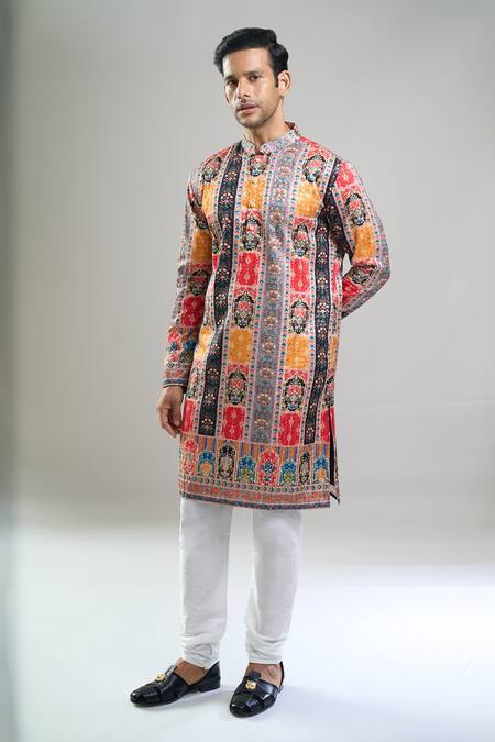 Arihant Rai Sinha_Multi Color Cotton, Viscose, Polyester Embroidery, Geometric Motif And Kurta Set _at_Aza_Fashions