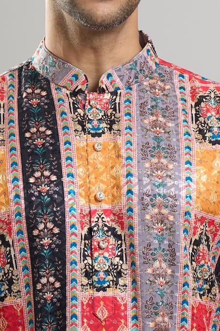 Buy_Arihant Rai Sinha_Multi Color Cotton, Viscose, Polyester Embroidery, Geometric Motif And Kurta Set 