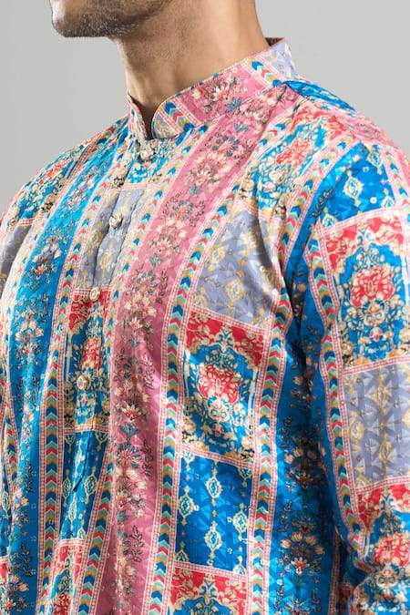Buy_Arihant Rai Sinha_Multi Color Cotton Embroidery, Sequins, Metallic Thread And Kurta Set _Online_at_Aza_Fashions