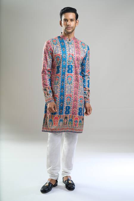Buy_Arihant Rai Sinha_Multi Color Cotton Embroidery, Sequins, Metallic Thread And Kurta Set 