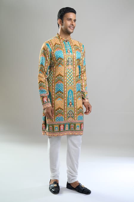 Shop_Arihant Rai Sinha_Green Cotton, Viscose, Polyester Embroidery, Sequins, Metallic And Kurta Set _Online_at_Aza_Fashions
