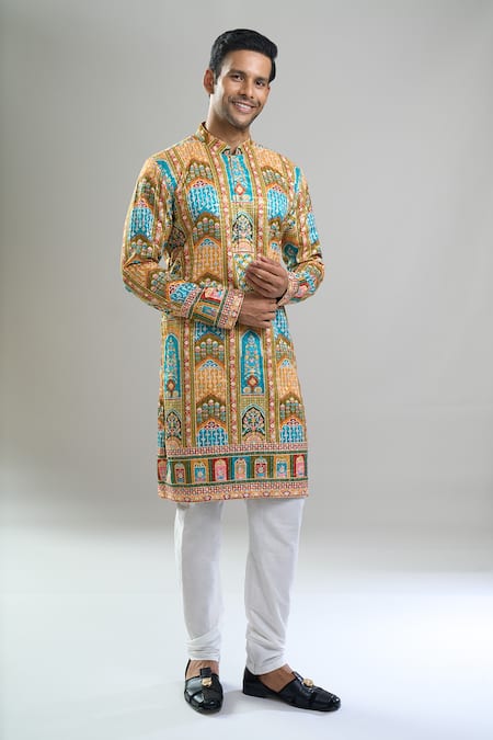 Arihant Rai Sinha_Green Cotton, Viscose, Polyester Embroidery, Sequins, Metallic And Kurta Set _at_Aza_Fashions