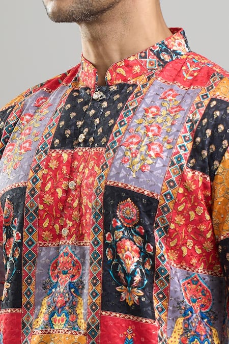 Buy_Arihant Rai Sinha_Black Cotton, Viscose Embroidery, Sequins, Metallic Patchwork And Kurta Set _Online_at_Aza_Fashions