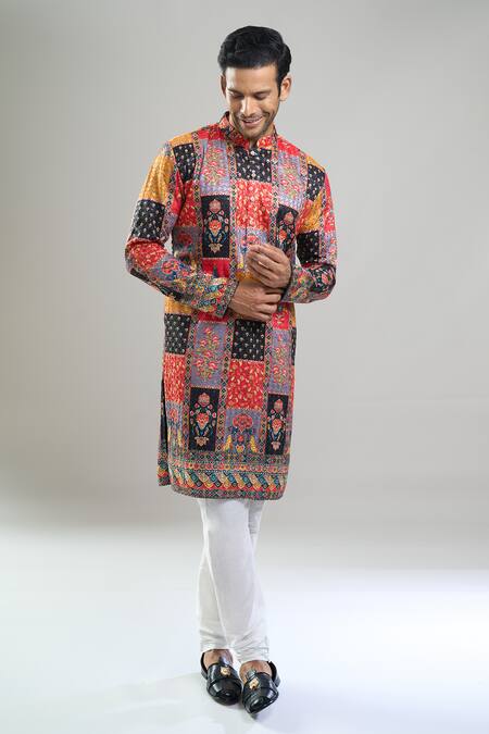 Shop_Arihant Rai Sinha_Black Cotton, Viscose Embroidery, Sequins, Metallic Patchwork And Kurta Set _Online_at_Aza_Fashions