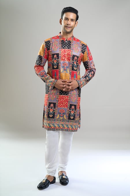 Arihant Rai Sinha_Black Cotton, Viscose Embroidery, Sequins, Metallic Patchwork And Kurta Set _at_Aza_Fashions